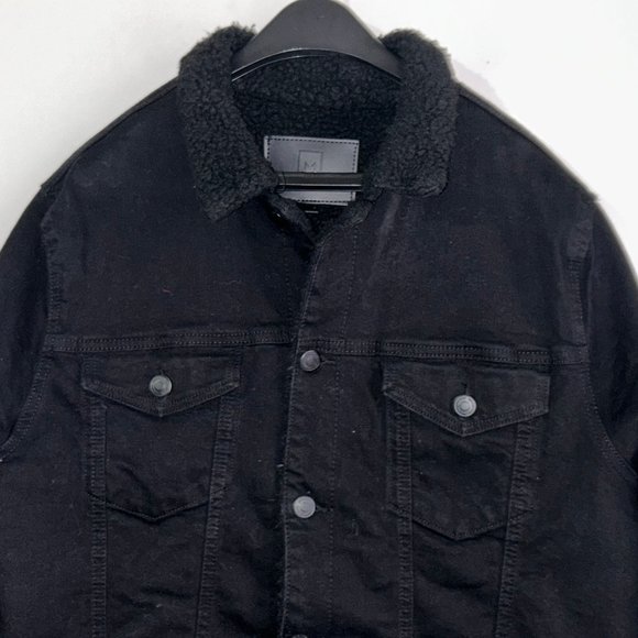 NWT MICHAEL STRAHAN Collection Black Sherpa Lined Jean Jacket Size Large - Picture 2 of 7